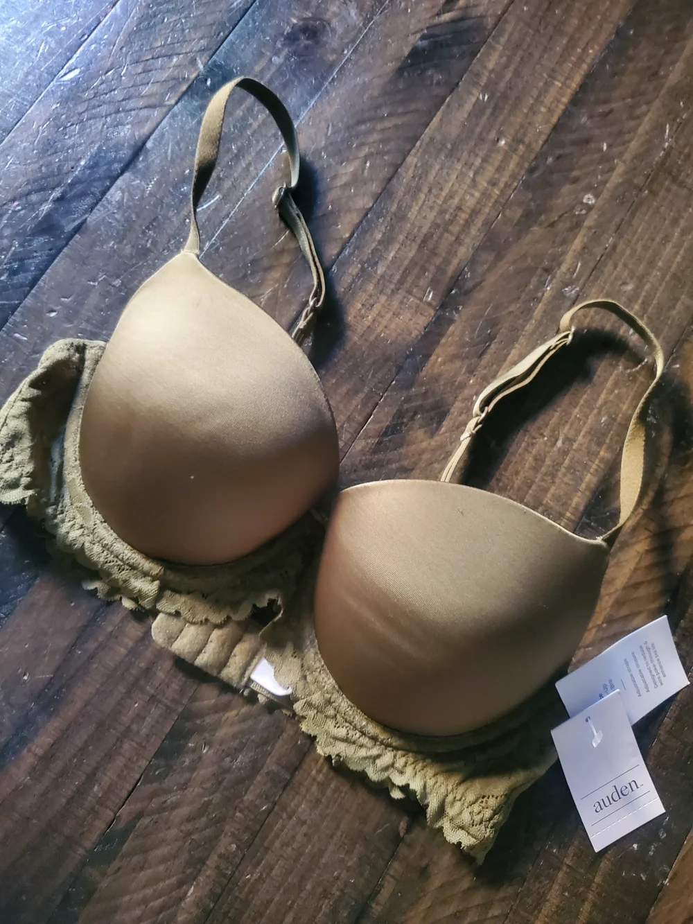 auden Olive Green-Toned Lace Trim Light Push Up Bra